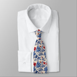 Roter blauer Toile-Chinoiserie-Watercolor-Blumen-G Krawatte