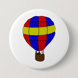 Roter blauer und gelber Heißluftballon Button