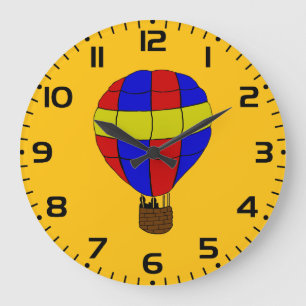 Roter blauer und gelber Heißluftballon Große Wanduhr