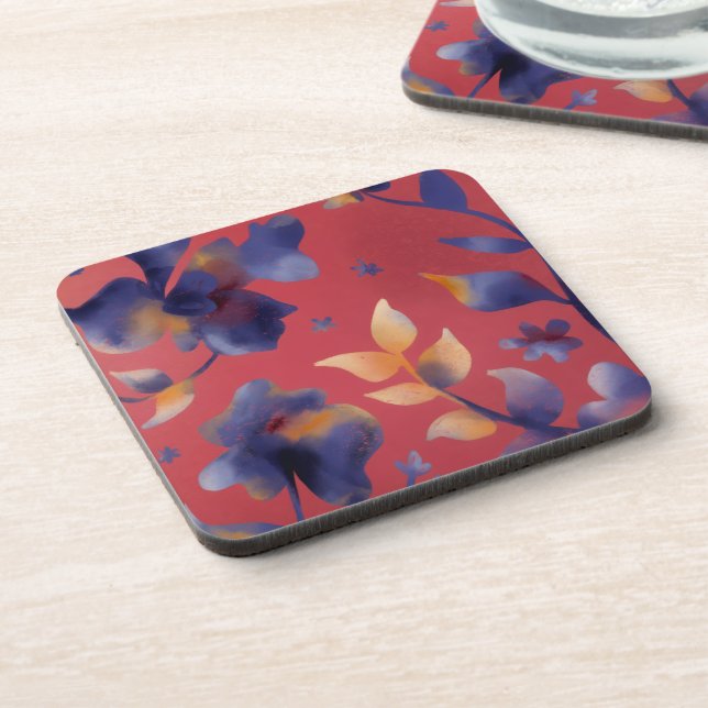 Roter, Blauer und Gold Untersetzer mit Blumenmotiv (Linke Seite)