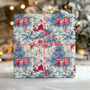 Roter blauer Vintage-Santa-Toile-Weihnachtsbaum Geschenkpapier