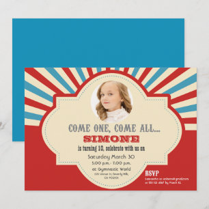 Roter blauer Zirkus-themenorientierter 10. Einladung