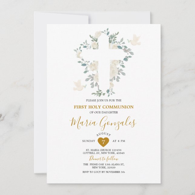 Roter Blume Mädchen Erste Heilige Kommune Einladung (Vorderseite)