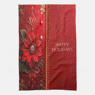 Roter Blumen-Feiertag-Küchenhandtuch Geschirrtuch