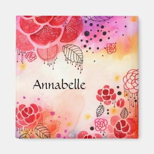 Roter Blumen-Gewohnheits-Text Magnet