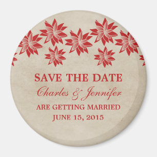Roter Blumen-Vintage-Save-the-Date-Magnet Magnet