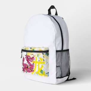 Roter Blumendrache mit gelbem chinesischen Buchsta Bedruckter Rucksack