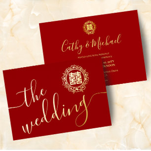 Roter Blumenkranz Chinesische Hochzeit doppeltes G Folieneinladung