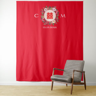 Roter Blumenkranz Hintergrund der chinesischen Hoc Wandteppich