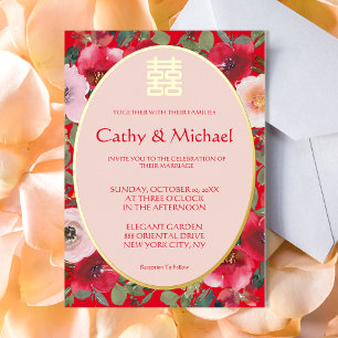 Roter Blumenkranz Rote Blume Chinesische Hochzeit Folieneinladung