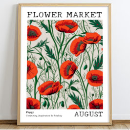 Roter Blumenmohn August Birth Blume Market Poster