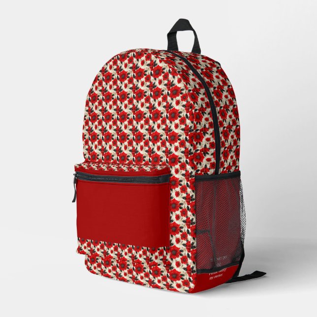 Roter Blumenmuster-individuelle Name Bedruckter Rucksack (Rückseitige Ecke Rechts)