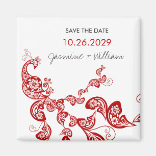 Roter Blumenpfau-Gewohnheits-Save the Date Magnet
