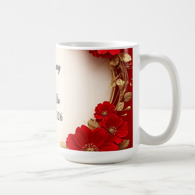 Roter Blumenrahmen in Herzform mit Glitzer Kaffeetasse (Rechts)