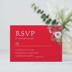 Roter Blumenreath Chinesische Hochzeit RSVP Karte