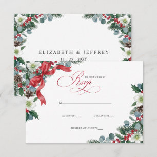 Roter Blumenstrauß Winter Weihnachtskranz Hochzeit RSVP Karte