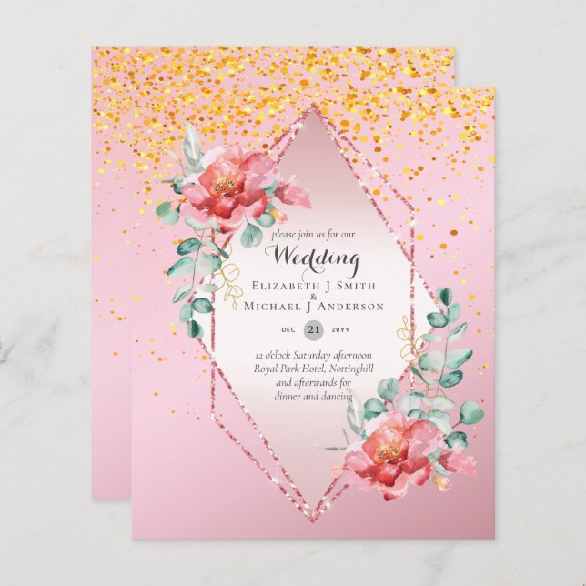 Roter BlumenstraußGold Glitzer Hochzeit mit gering (Vorne/Hinten)