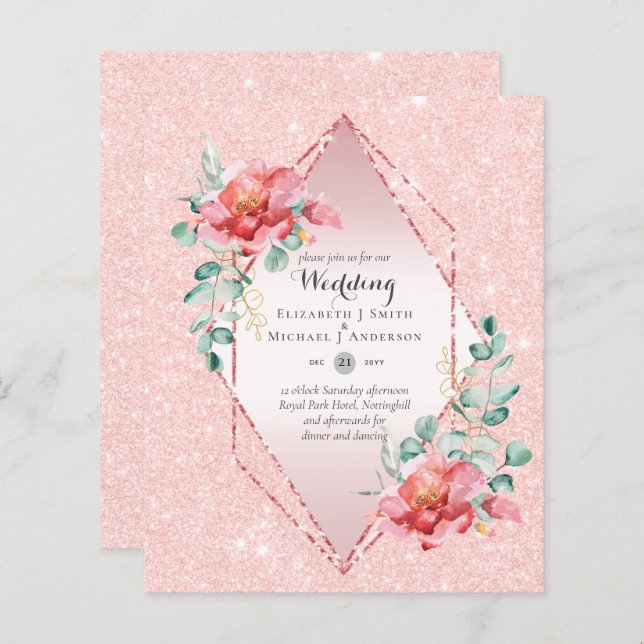 Roter BlumenstraußGold Glitzer Hochzeit mit gering (Vorne/Hinten)