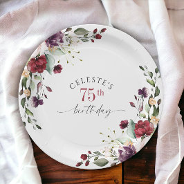 Roter Blush und Lila Elegante Blüte 75. Geburtstag Pappteller