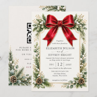 Roter Bogen Floral Winter Weihnachten QR Code Hoch Einladung