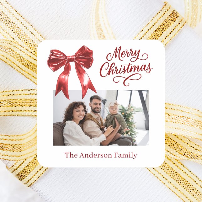 Roter Bogen Foto Weihnachten Quadratischer Aufkleber (Von Creator hochgeladen)