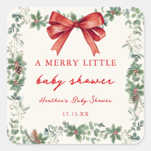 Roter Bogen Frohe kleine Weihnachten Baby Shower Quadratischer Aufkleber