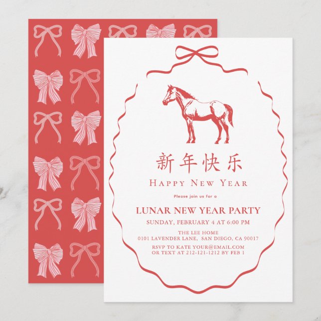 Roter Bogen Pferd Chinesisches Neujahrsfest Einladung (Vorne/Hinten)