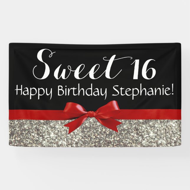 Roter Bogen-Silber-Glitzer-Bonbon 16 Banner (Horizontal)
