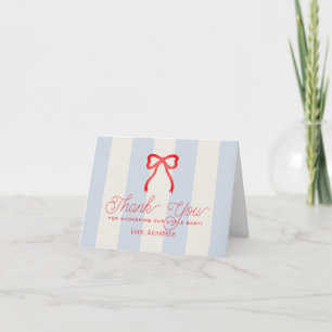 Roter Bogen und blassblaue Streifen Baby Shower Da Dankeskarte