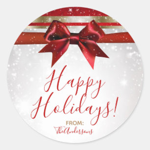 Roter Bogen und goldener weißer Glitter Elegantes  Runder Aufkleber