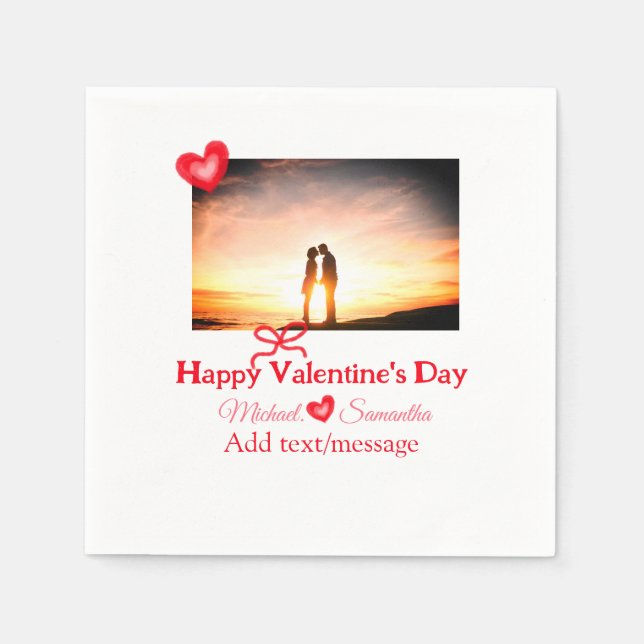 Roter Bogen Valentin Tag hinzufügen Fotoname Herz- Serviette (Vorderseite)