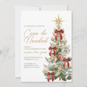 Roter Bogen-Weihnachtsbaum Cena De Navidad Abendes Einladung