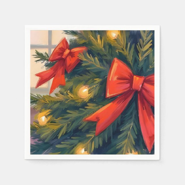 Roter Bogen Weihnachtsbaum Wasserfarbe Urlaub Serviette (Vorderseite)