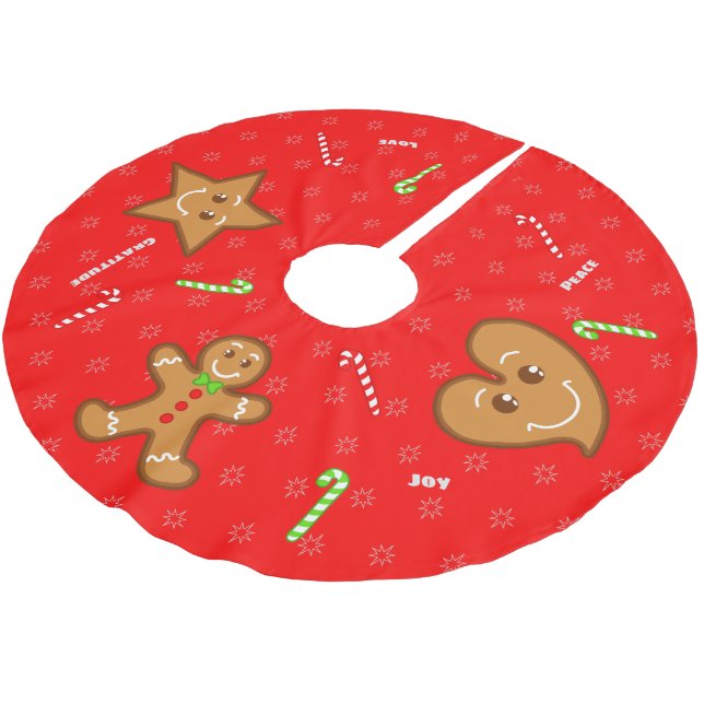 Roter Bonbon XmaS Lebkuchen Pals-Candy Cane Text Polyester Weihnachtsbaumdecke (Schrägansicht)