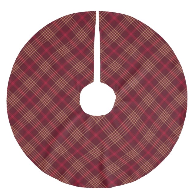Roter Bordeaux, karierter Diagonalschnitt Polyester Weihnachtsbaumdecke (Vorderseite)
