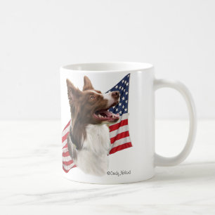 Roter Border-Collie-Kopf und Flagge Tasse