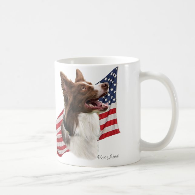 Roter Border-Collie-Kopf und Flagge Tasse (Rechts)