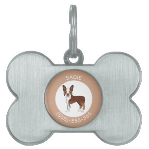 Roter Boston Terrier Cartoon-Hund & Name und Numme Tiermarke
