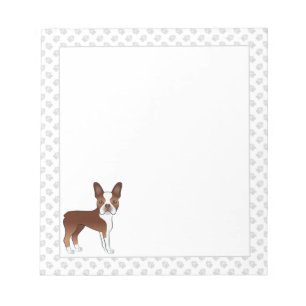 Roter Boston Terrier Süßer Cartoon-Hund & Graue Pf Notizblock