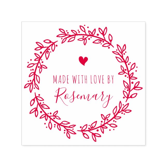 Roter Botanischer Kranz aus Liebe von Permastempel (Design)