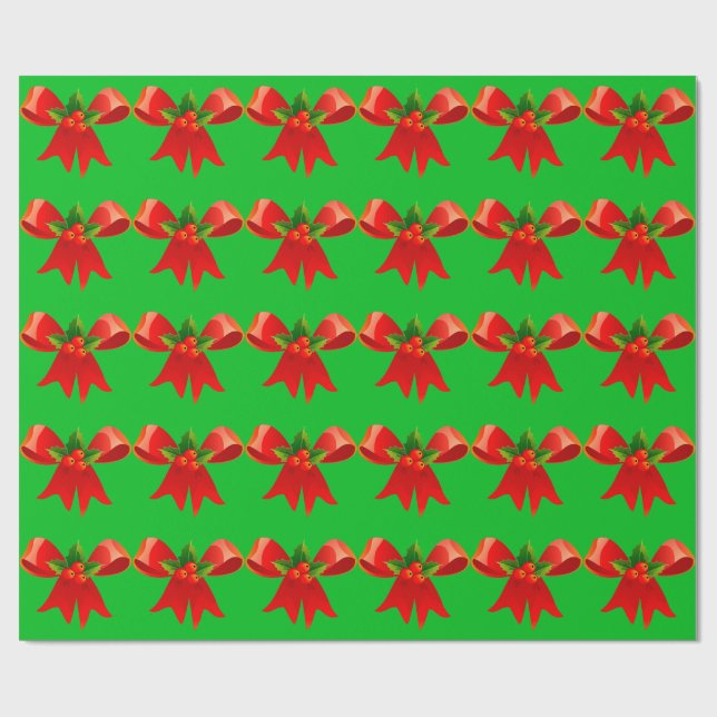 Roter Bow mit Holly Green Wrapping Paper Geschenkpapier (Flach)