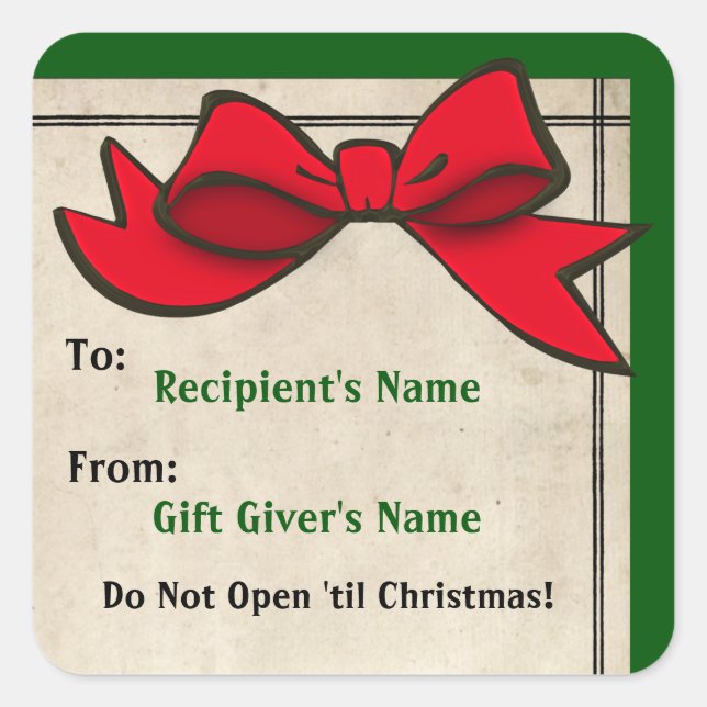 Roter Bow (Personalisiert) bis Weihnachtskleber Quadratischer Aufkleber (Vorderseite)