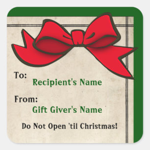 Roter Bow (Personalisiert) bis Weihnachtskleber Quadratischer Aufkleber