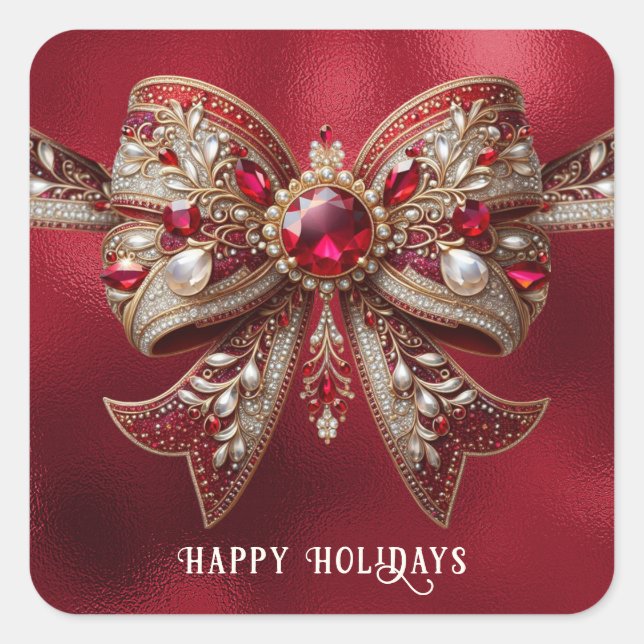 Roter Bow-Sticker Quadratischer Aufkleber (Vorderseite)