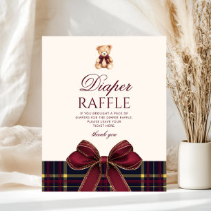 Roter Bow Teddy Bär Karierte Windelraffinerie Poster