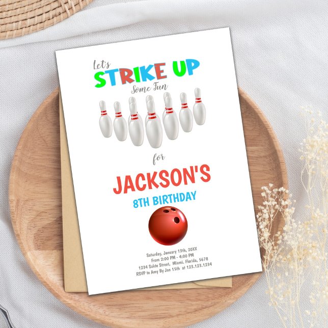 Roter Bowling Geburtstag Einladungen (White Red Bowling Birthday Invitations)