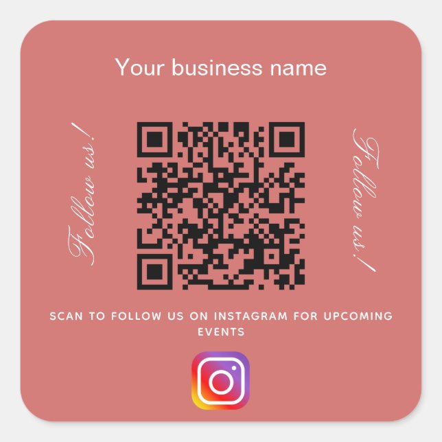 Roter brauner Firmenname qr Codeinstagramm Quadratischer Aufkleber (Vorderseite)