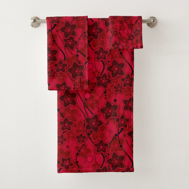 Roter brauner, rustikaler Modedesign Retro Badhandtuch Set (Insitu)