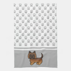 Roter Brindle Cairn Terrier Hund & Graue Pfoten Mu Geschirrtuch