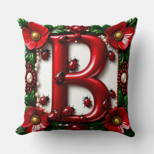 🐞 Roter Buchstabe B Marienkäfer Mohn Perlen Kissen